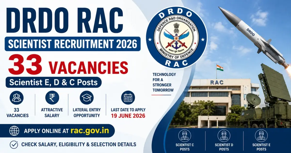 DRDO RAC Scientist Recruitment 2026 - 33 Vacancies, Salary, Last Date