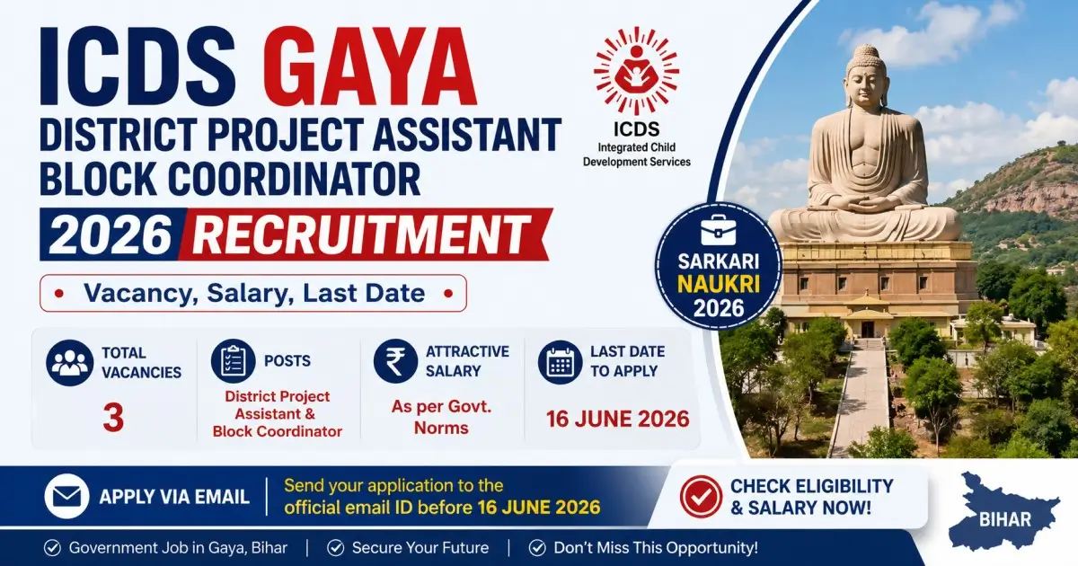 ICDS Gaya District Project Assistant Block Coordinator 2026 Recruitment - Vacancy, Salary, Last Date