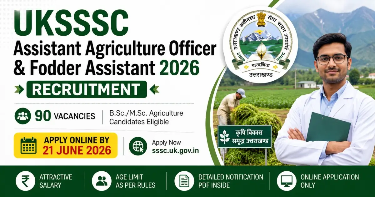 UKSSSC Assistant Agriculture Officer & Fodder Assistant 2026 Recruitment - Vacancy, Salary, Last Date